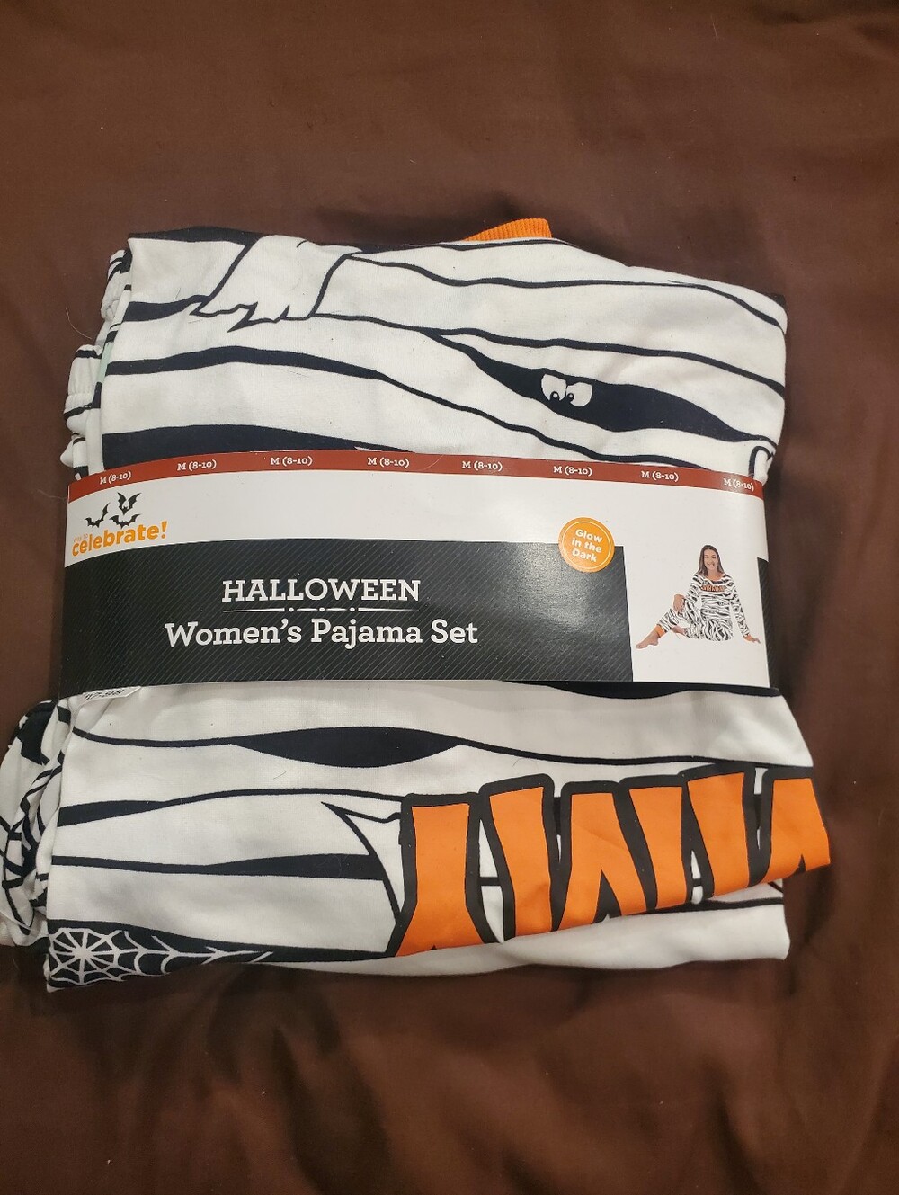 Halloween Glow In The Dark 2 Piece PJs Women - White- Medium NWT